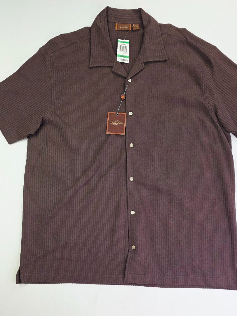 Tasso Elba Chocolate Brown Ribbed Mens Size Large V Neck Short Sleeve Shirt NWT